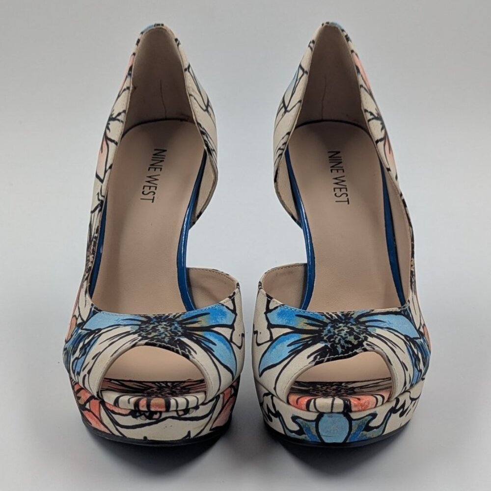 Nine West Blue Coral Orange Floral Peep Toe Stilleto Pumps | Size 7M - Picture 2 of 5